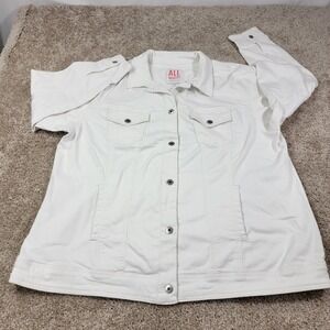 All Worthy‎ White Denim Jacket Button Front Long Sleeve Pockets XL